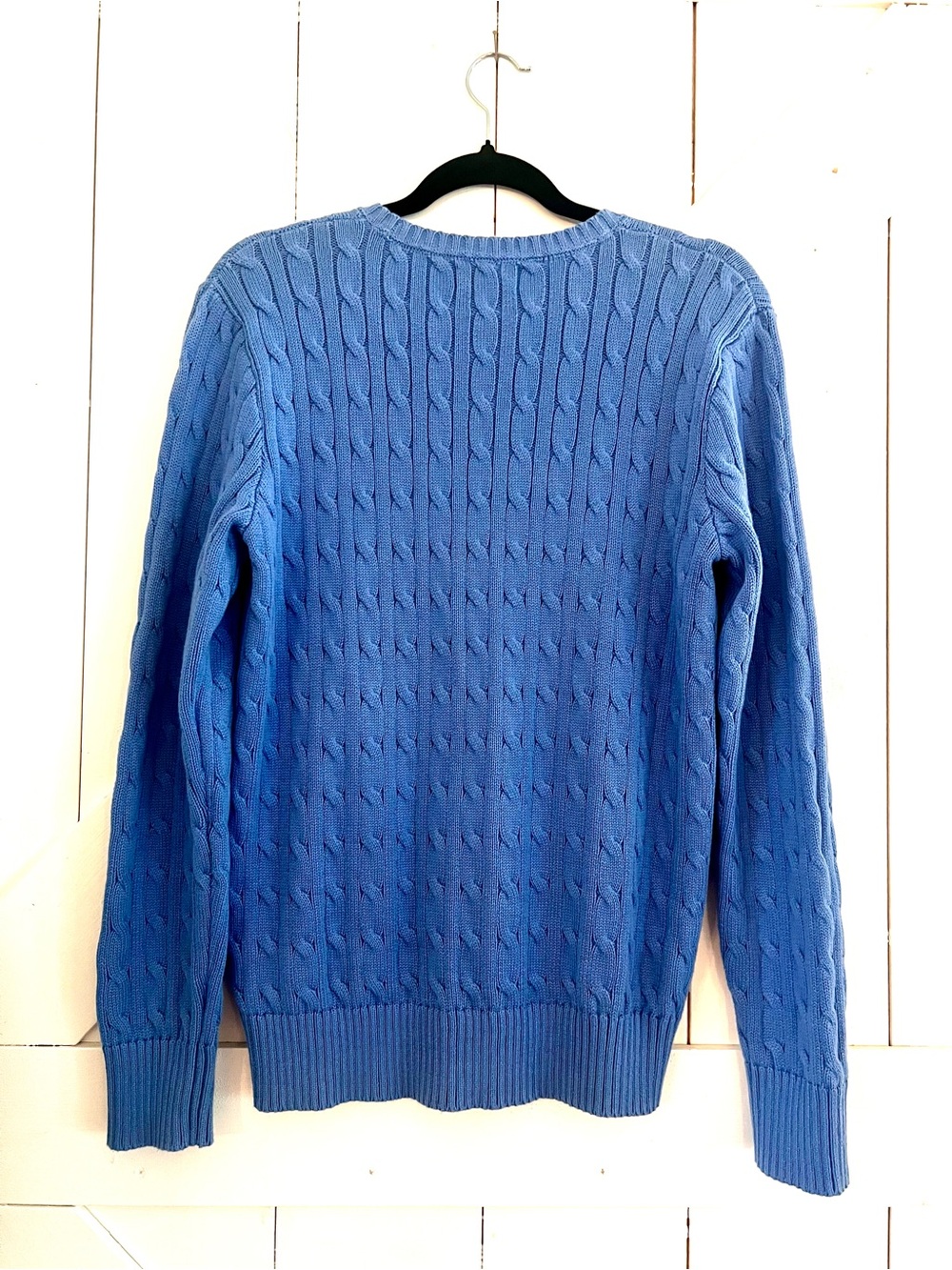 Polo Ralph Lauren Blue Cableknit Sweater Yellow Pony Boys 18-20 or Women S/M 40” - Picture 3 of 8
